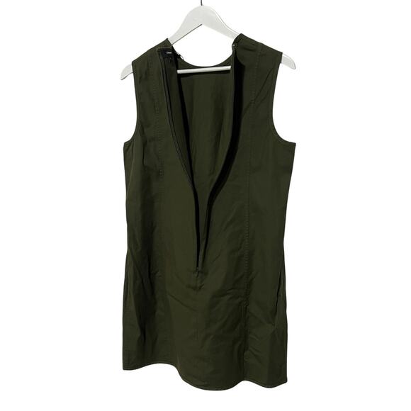 THEORY WOMENS SIZE 12 SLEEVELESS HIGH CREW NECK MINI SHIFT DRESS OLIVE GREEN NEW - Picture 11 of 15